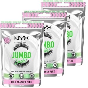 NYX Jumbo Lash! Vegan False Lashes - Full Feather Flex - 3 Packs -Reusable - 12h
